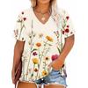Fashion Women's V-Neck Short Sleeve 3D Flower Color Printing V-Neck Flower Short Sleeve