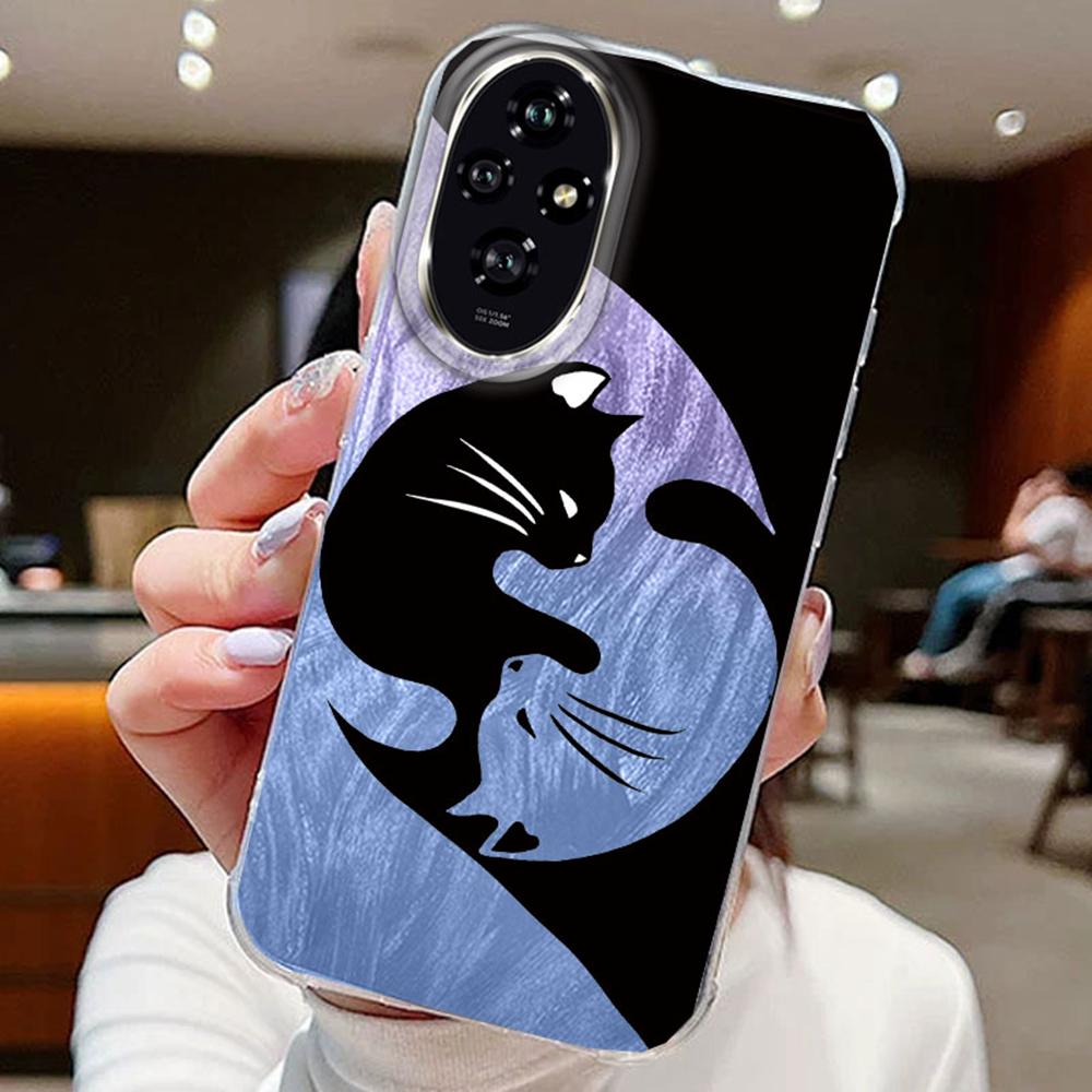 

Чехлы для телефонов Embrace Black White Cat Gradient для Honor 400 200 Magic 7 Lite 200 pro X9a X9c X8a X8b, силиконовые чехлы для пар Honor X8b белый