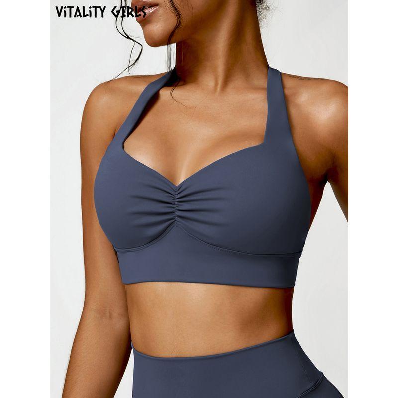 

Vitality Girls Fashion Halterneck Yoga Intimates Backless Fitness Sports Bra Busty Gathering Shock-Absorbing
