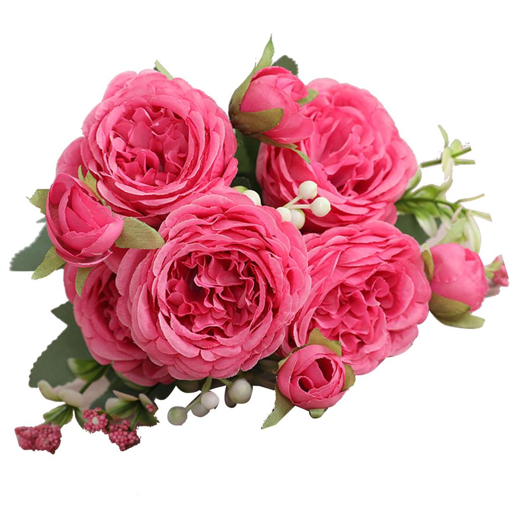 3 Bunches 5 Heads Artificial Persian Roses Wedding Hand Tied Rose Flower Bouquet Living Room Home Decoration Rose Red