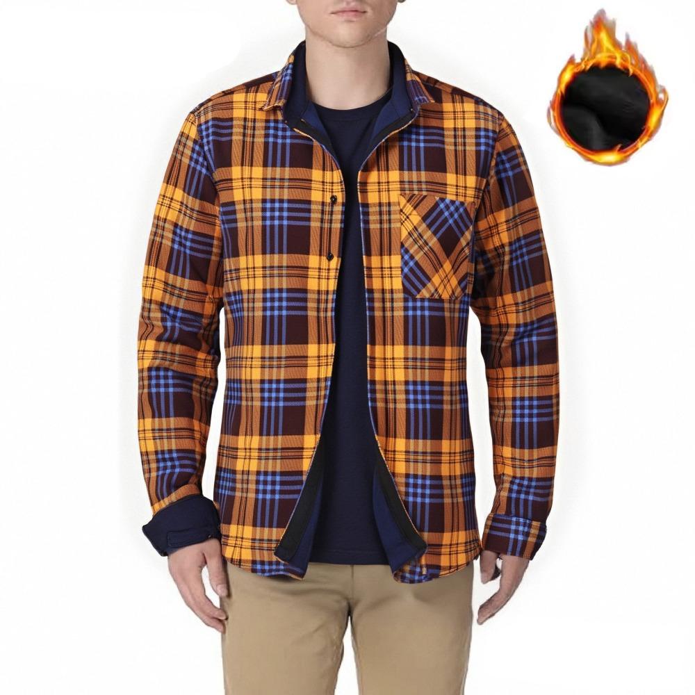 American Size Men's Shirt Long Sleeve Autumn Winter Warm Plus Fleece Thickened Plaid Large Size Fashion Free Iron