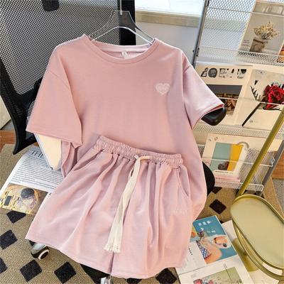 Academic Style Casual Loose Letters Sports Suits for Women Summer Korean Harajuku Short-sleeve T Shirt and Shorts Y2k Running Two-piece Set Young Girl
