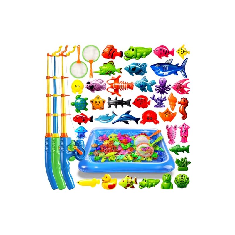 CozyBomBTM Magnetic Fishing Toy Game Set | Water Play - Bath - Pool - Includes Fishing Rod and Net | Floating Fish and Sea Creatures | Ages 3-8 Kids
