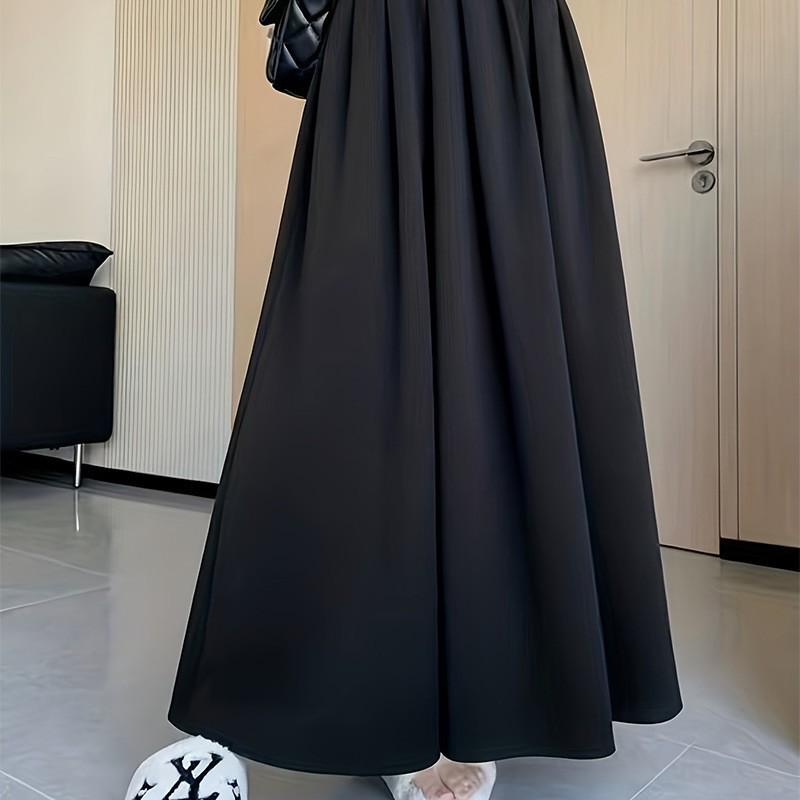 2025 Elegant French High-Waisted Slimming Pleated Long Skirt Medium чёрный
