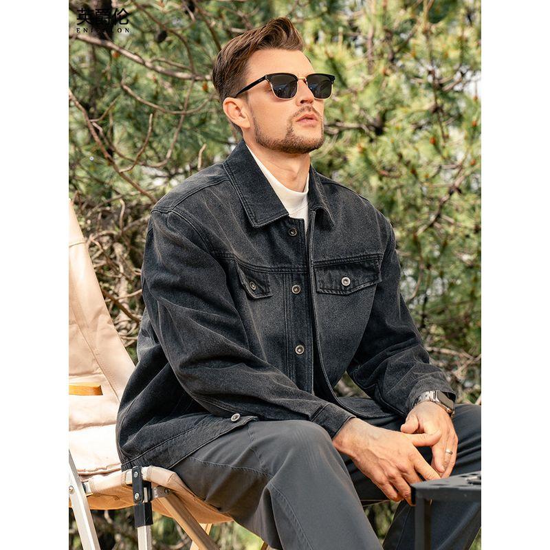 Yingjuelun Autumn and Winter Vintage Washed Distressed Lapel Denim Jacket Men's American High Street Workwear Denim Jacket Trendy