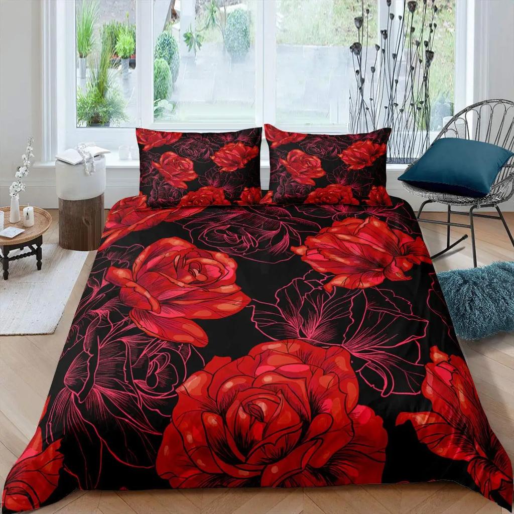 Pink Peony Duvet Cover Set Tulips Flowers Comforter Cover For Girls Women TwinFlorals Blossoms Botanical Plants Bedding Sets