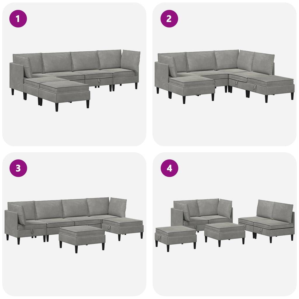 Living Room Set with Cushions and Storage 6 Pcs Light Grey Velvet