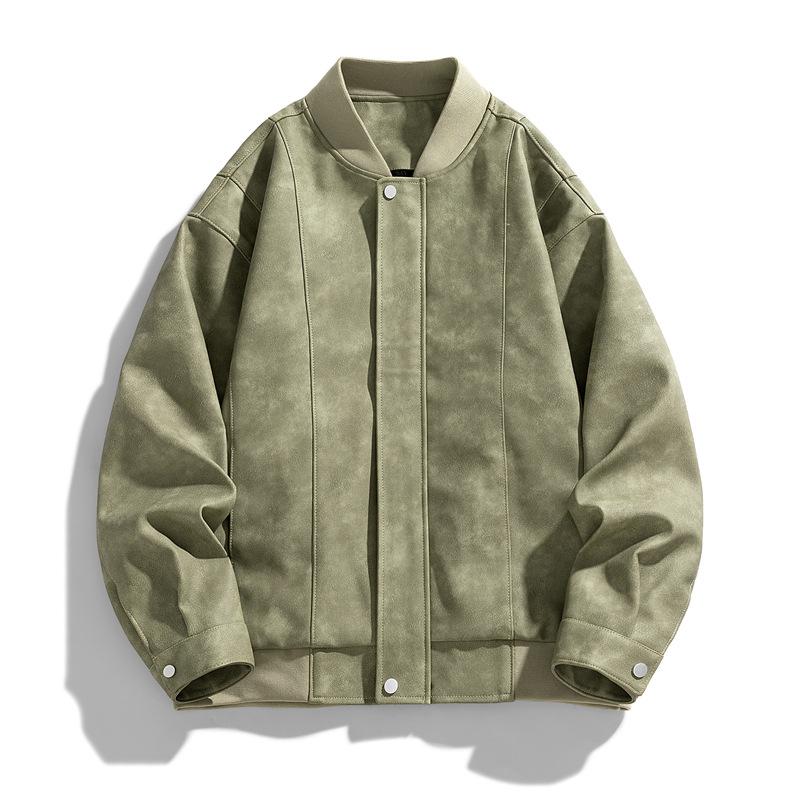 Jacket Men s Spring Trend PU Men s Retro Baseball Collar Clothes Casual Men s Leather Jacket Solid Color Loose Jacket M