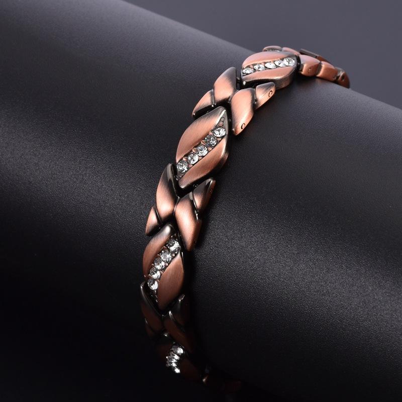 Red Copper Diamond Leaf Bracelet Niche Light Luxury Length Adjustable Ancient Red Copper Brushed Magnet Bracelet