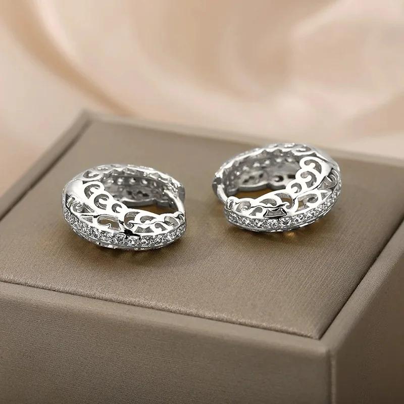 Gold Color Hollow Flowers Earrings for Women Wedding Party Silver Color Fashion  Gifts Charms Hoop Ear Accessories