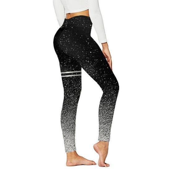 Women Leggings High Waist Slim Fit Hip Lift Yoga Pants Glitter Golden Stamping Stretch Pants Travel Work School Daily Wear