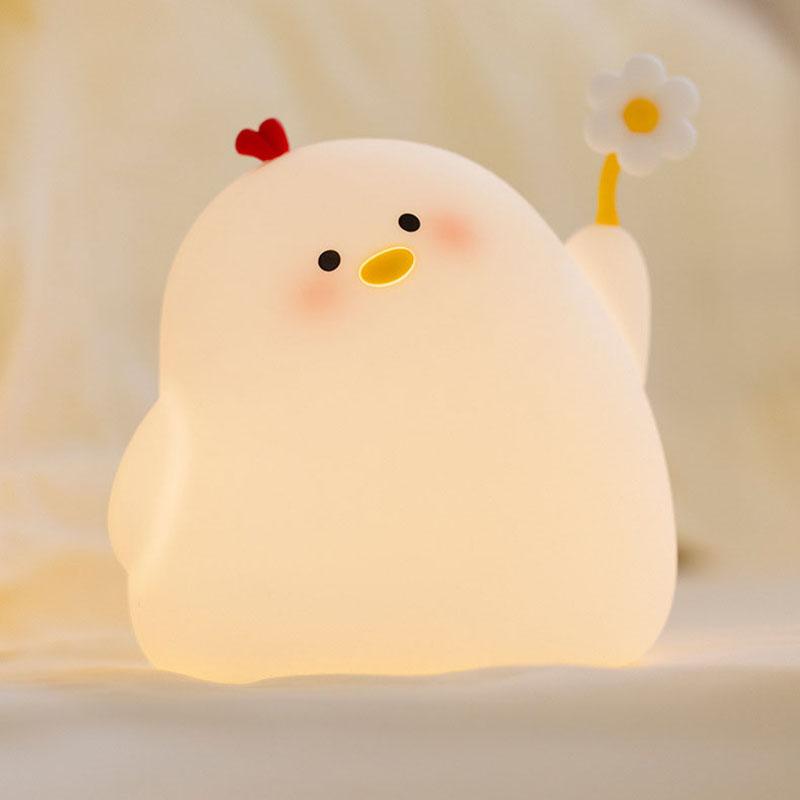 Cute Chick Silicone LED Night Light USB Rechargeable Touch Sensor Lamp Soft Light for Kids Baby Bedroom Home Decor Toy Gift