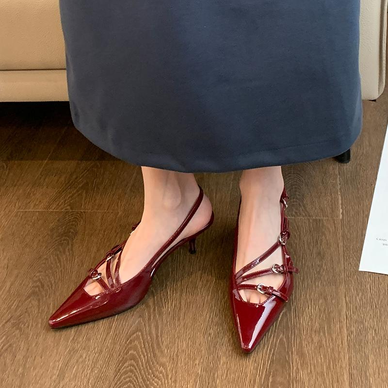 Fashion Pumps Footwear Red Women High Heels Shoes 2025 Luxury Fashion Metal Buckle Ladies Heels Shoes Female Pointed Toe Slingbacks