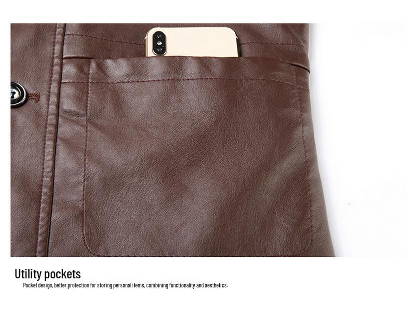 Men's Slim Fit Leather Jacket - New Korean Style, Trendy Parka with Casual Lapel for Middle-Aged Dads