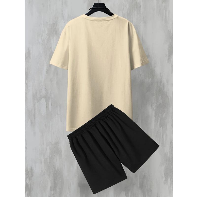 

Summer Outdoor Leisure Shopping Set Men s Breathable and Comfortable Round Neck T-shirt Shorts Set with 3D Letter Print 6XL