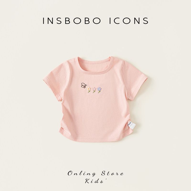 Insbobo Girls Short-Sleeved 2026 Summer New Style Baby Girl T-Shirt Kidsren s Tops Baby Summer Clothes Kidsren s Clothes Pink 80