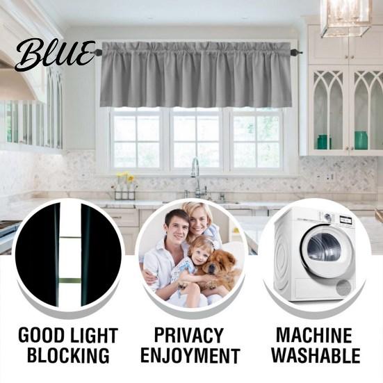 Solid Color Curtain Blackout Coating Modern Elegant Light Blocking Valance 2Pcs Black With Living Room