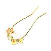 Miaomyao U-Shaped Hairpin, Japanese Hair Accessory for Kimono, Yukata, Formal Wear, Metal Butterfly and Flower Design, Antique Gold Finish, Hair