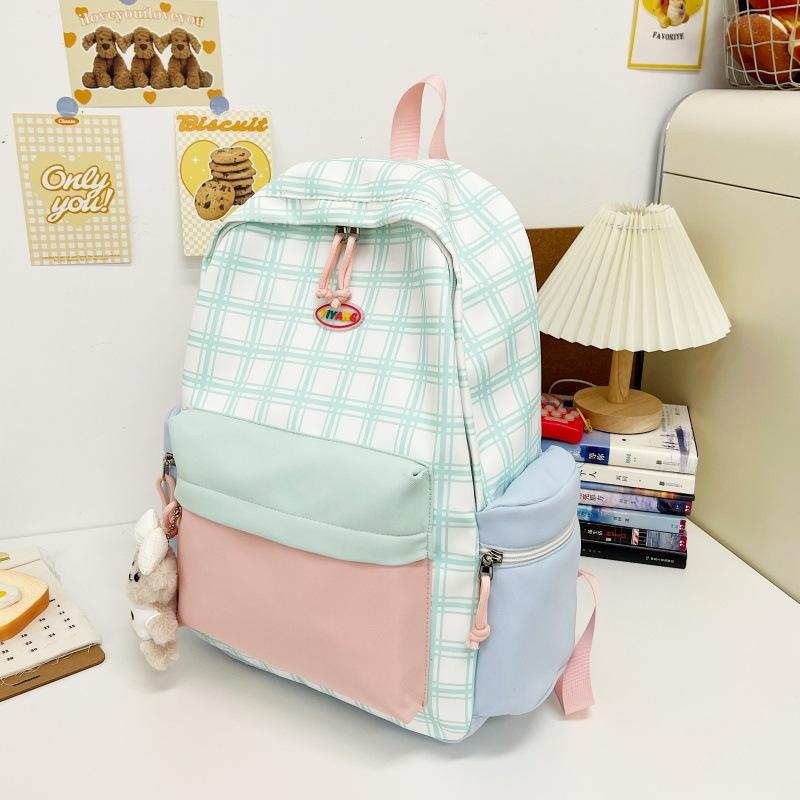 Schoolbag Schoolbag Female High School Student Korean Ins Niche Plaid Backpack Large Capacity Strong and Durable Junior High School Student Backpack