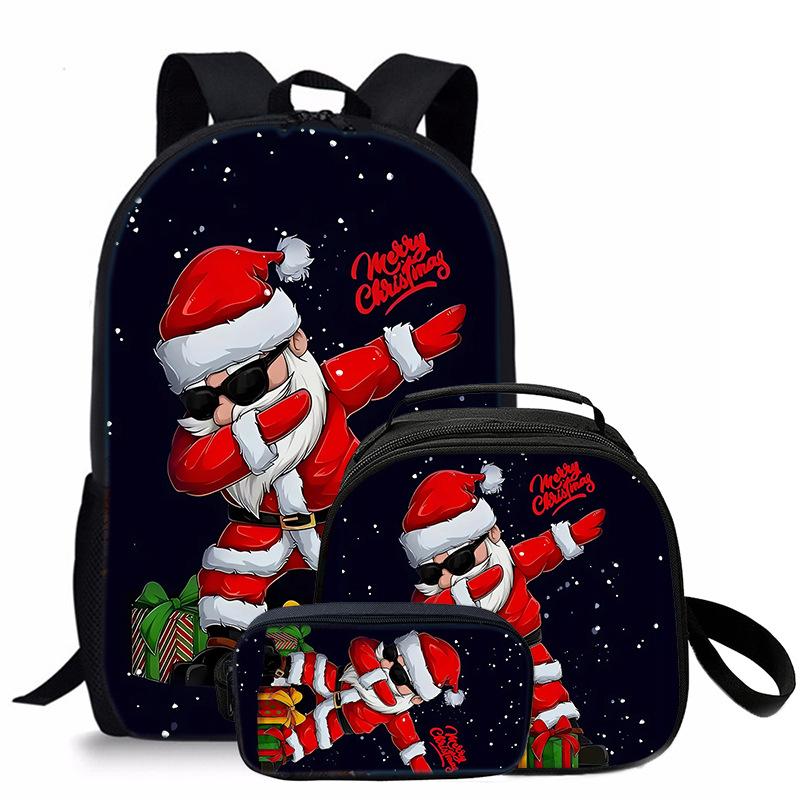 Trendy Popular Novelty Santa Claus 3D Print 3pcs/Set Student School Bags Laptop Daypack Backpack Crossbody Lunch bag Pencil Case