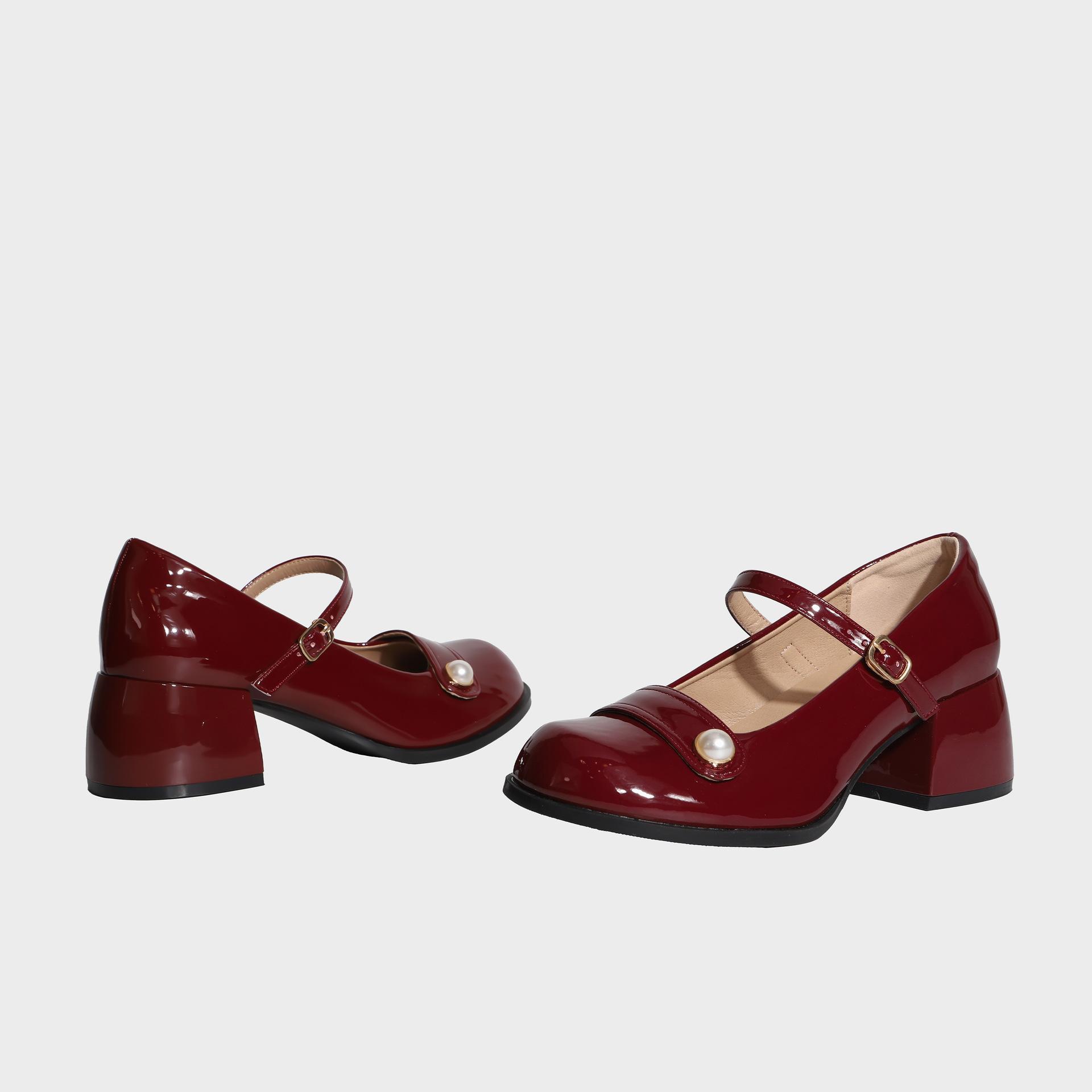 

Premium high heels thick heel sexy Mary Jane shoes children s daily versatile single shoes 2025 spring women s shoes solid color 40 бордовый