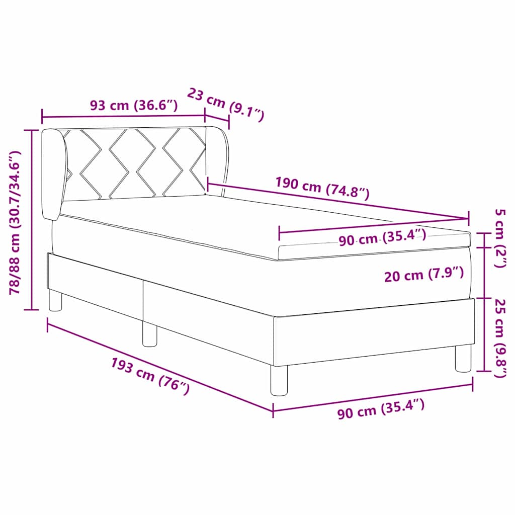 Box Spring Bed with Mattress and Headboard Blue 90 x 190 cm Fabric