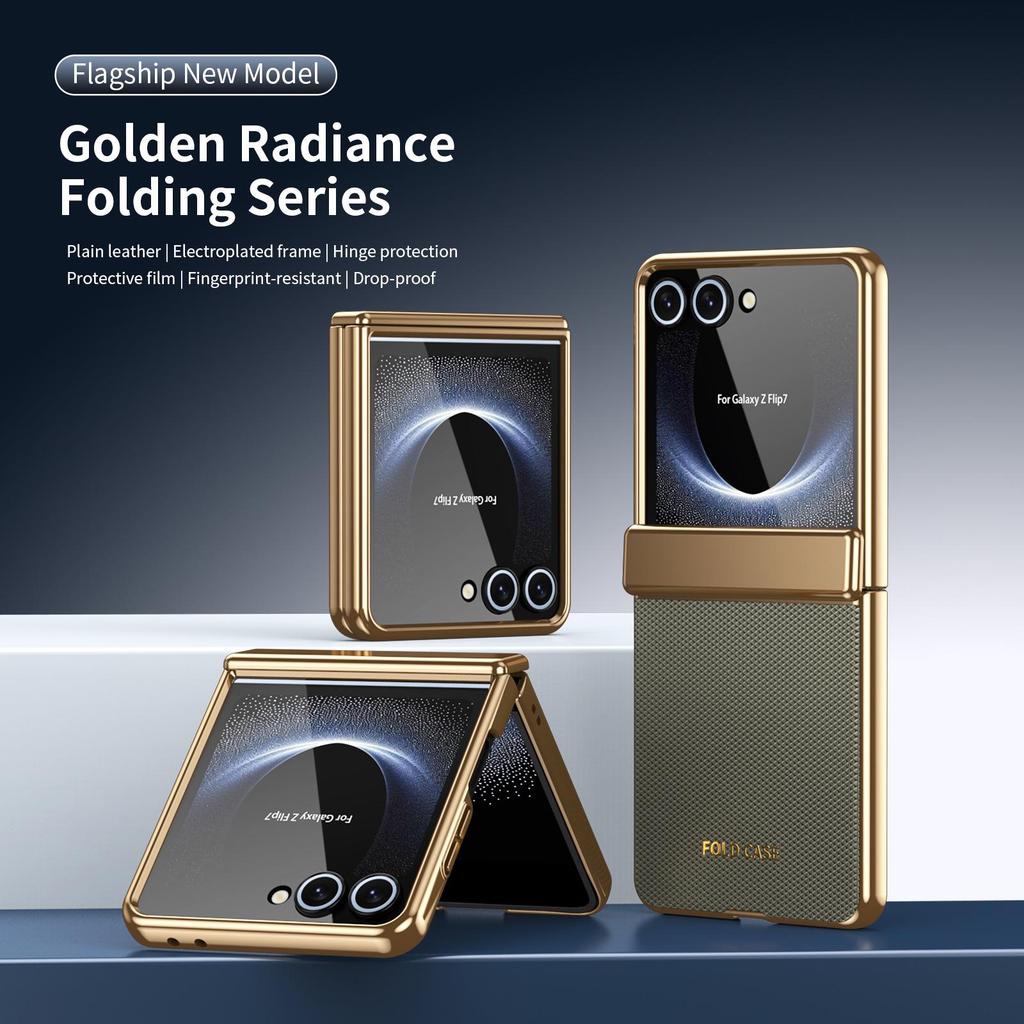 Cross-border Compatible Samsung Z Flip7 Electroplated Diamond Leather Phone Case with Foldable Full Coverage Hinge.