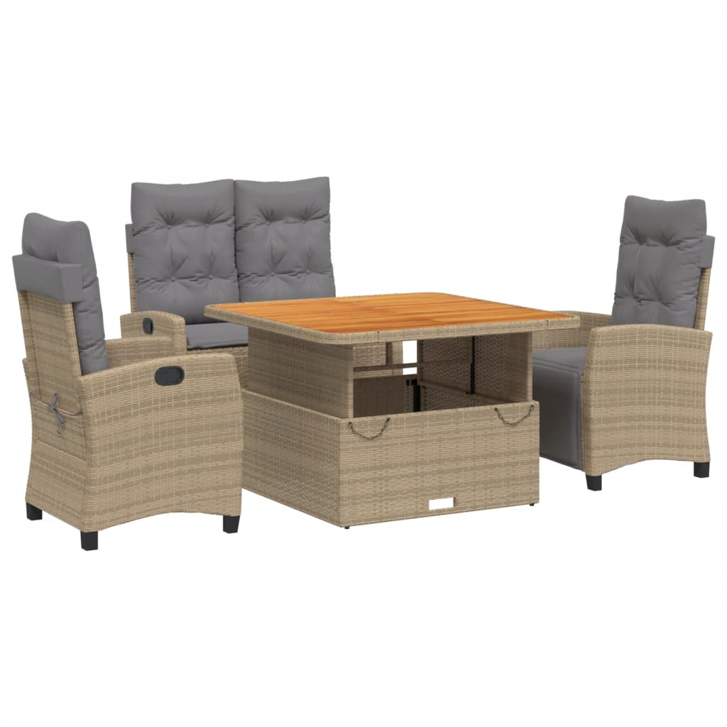 Vidaxl 4-Cz. Gartenmöbel-Set mit Kissen, Beige, Polyrattan
