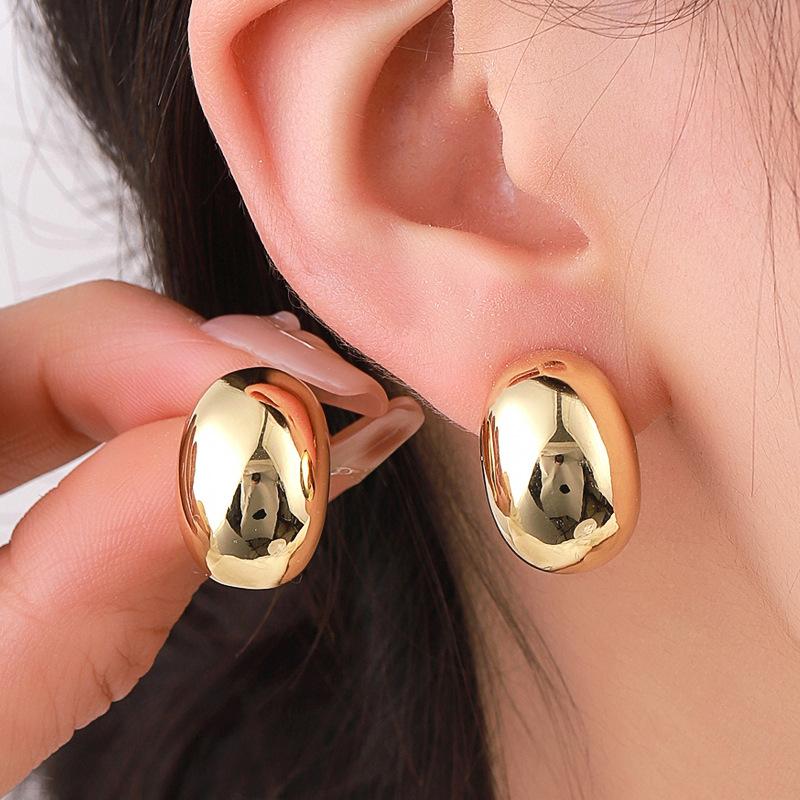 Smooth Arc Hemisphere Metal Stud Earring for Women Gold Color Geometry Ear Jewelry