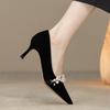 Fashion Spring New Thin Heel Single Shoes Women's Fashion Pointed Suede Beaded Anti-slip Wear-resistant High Heels
