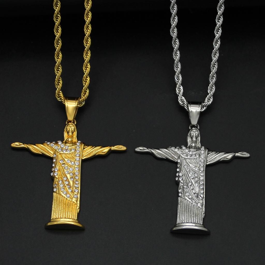 Colier cu Cruce Creștină Isus Strass pentru Femei Bărbați Guler din Oțel Inoxidabil Pandantive Religioase Bijuterii Rugăciune Cadouri Botez