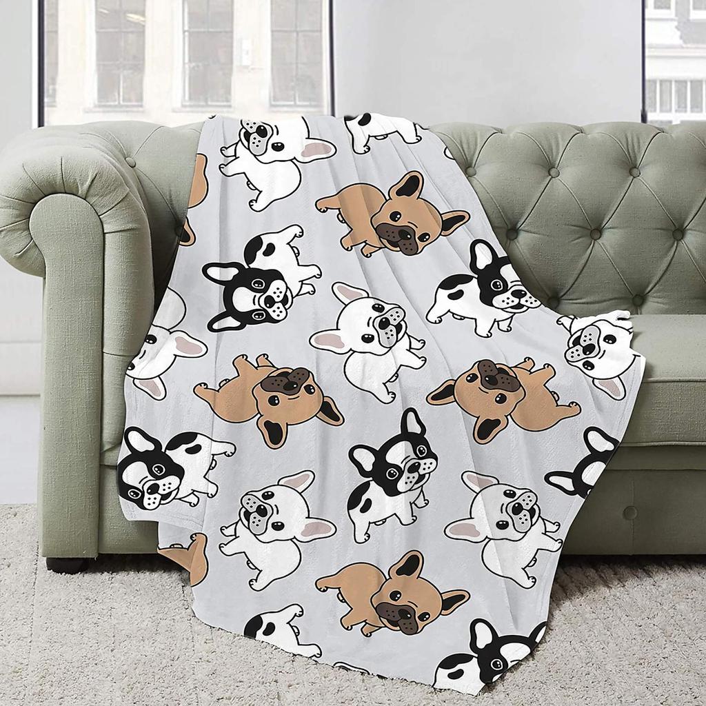 Cartoon bulldog Printed Blanket for Sofa Bed Travel Camping Living Room Office Conditioning Blanket for All Seasons Gifts