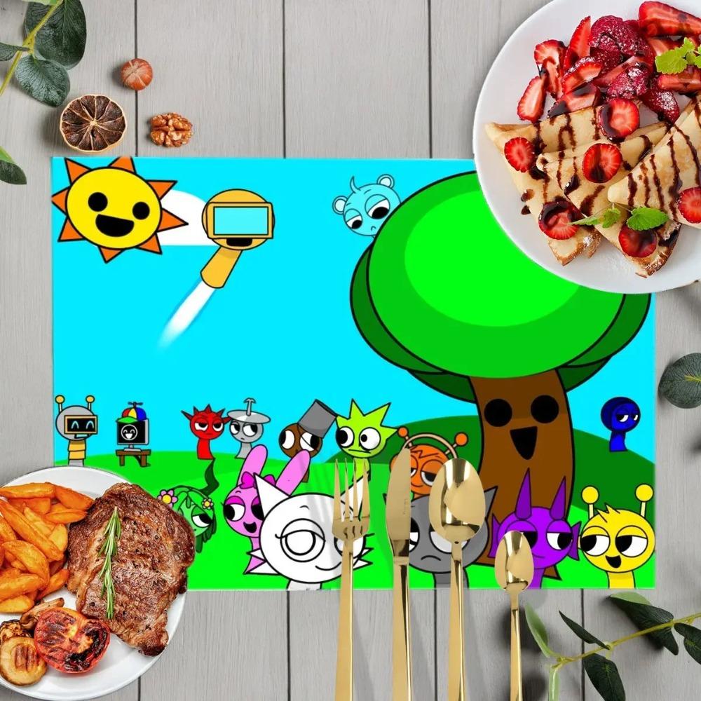 1 Stück Cartoon Sprunki Tischsets für das Essen Sprunki Incredibox Leinen Platzset Kaffeetassenuntersetzer Küchen Geschirrtrockenmatten