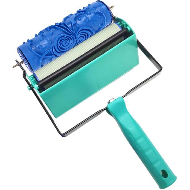 Yosoo 5in Rubber Pattern Paint Roller DIY Beautiful Patterns Art Texture Roller for Wall Ceiling Furniture Washable Reusable Blue (ZZ0077 Flower)