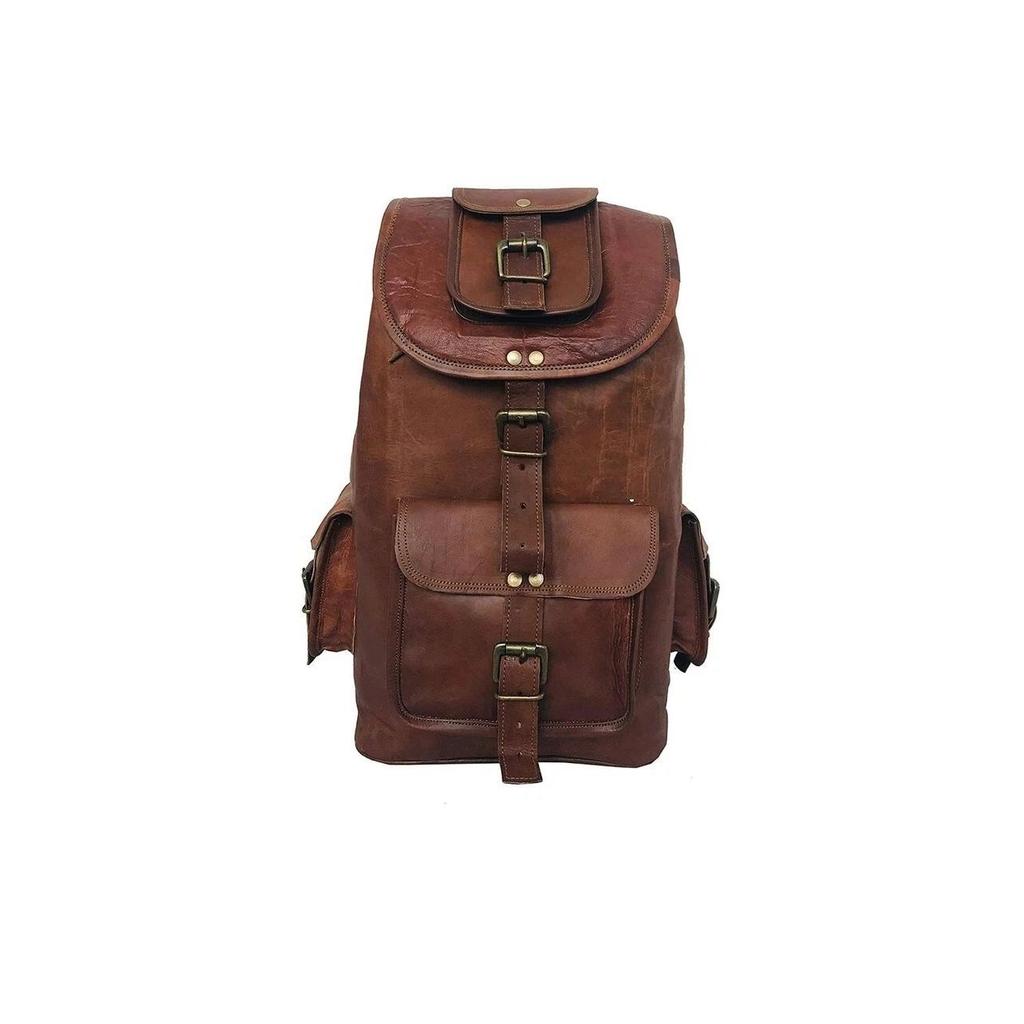 Goat Leather Bag Backpack Rucksack Vintage Genuine Laptop Brown Travel New Men's