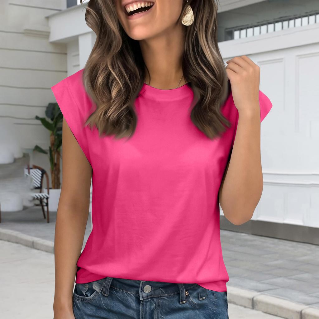 Fashionable Women's Loose Round Neck Short Sleeved T-shirt   Color Top Vest For Women