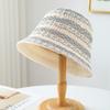Women's Spring/Summer Outing Hollow-Out Striped Fisherman Bucket Hat Face-Slimming Sunhat Contrasting Color Stripe Fisherman Cap