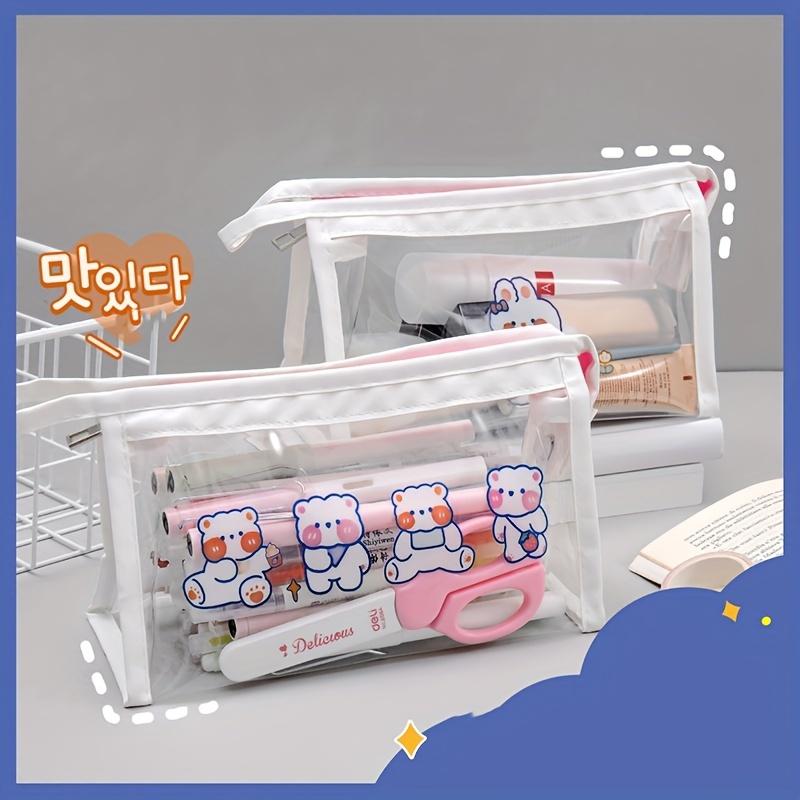 1pc Student Cartoon Transparent Pencil Pouch – Large-Capacity Waterproof Triangular Storage Bag, Cute Stationery Organizer