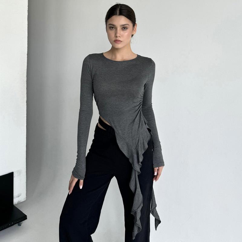 

Sawasdee ka Ruffle Slim Fit Round Neck Long Sleeve Top for Women M