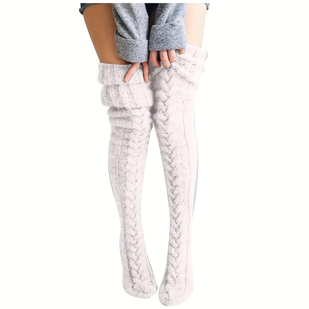 Winter Gestrickte Oberschenkelhohe Socken für Frauen Warme Dicke Kniestrümpfe und Strumpfwaren