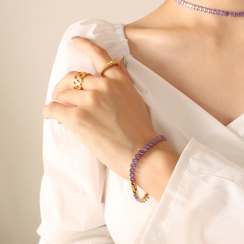Elegant European-Style Non-Fading Diamond Zircon Necklace and Bracelet Jewelry Set in Pure Color.