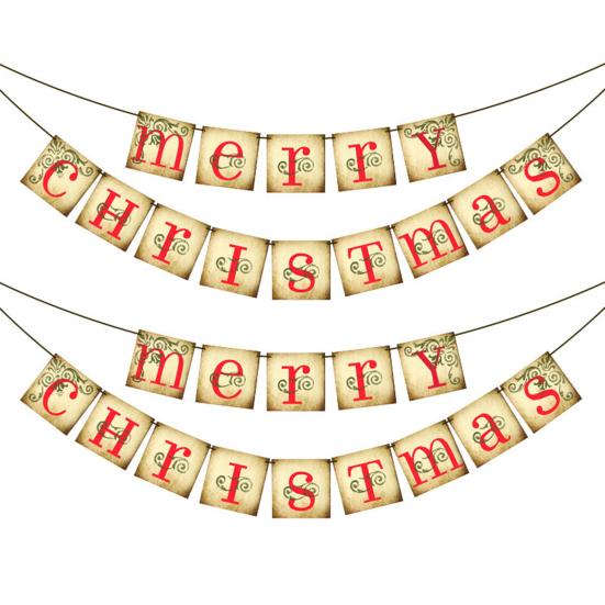 Yousheng Vintage Merry Christmas Banner Retro Nostalgic Christmas Garland Decoration for Indoor Home Office Wall Window Door Fireplace Mantle Xmas