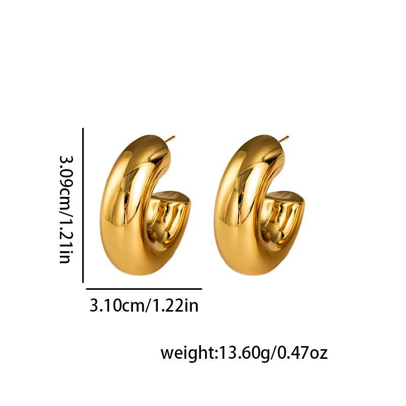 Minimalist C-Shaped Gold Stainless Steel Hollow Earrings - High-End, Versatile, Stylish Ear Studs.