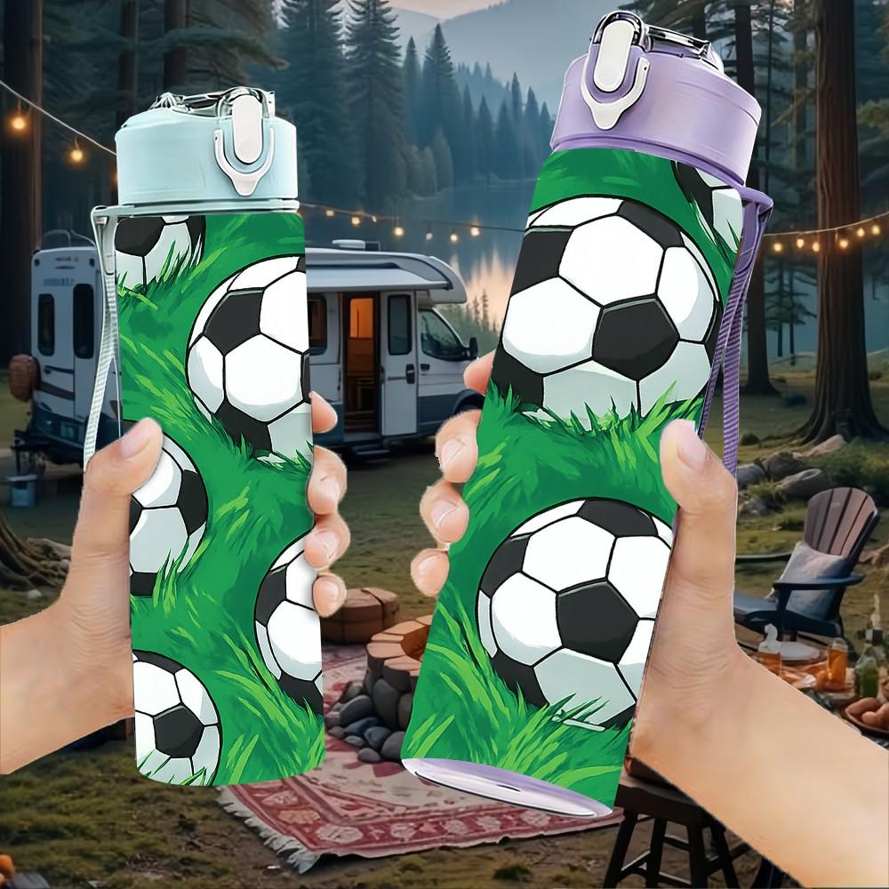 1PC Soccer Ball Seamless Pattern 750ml Color Plastic Sports Water Bottle Leakproof Flip Straw Lid Suitable for Sports Office Home Use