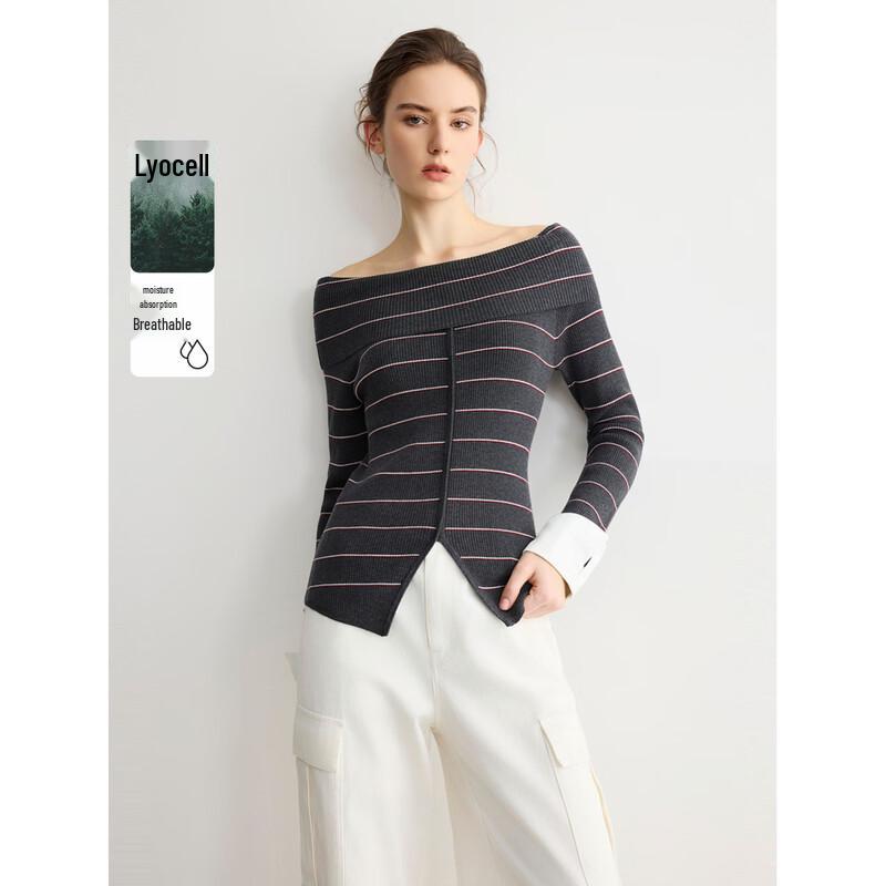 ELLE Women s Color Block Off-Shoulder Knit Sweater L