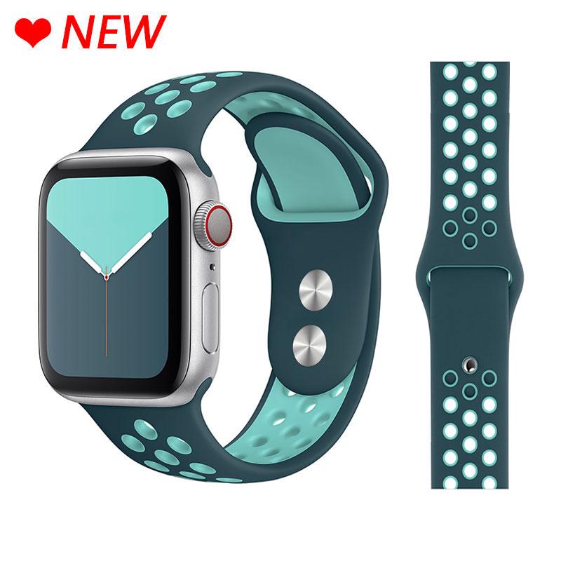 Neues atmungsaktives Silikon-Sportarmband für Apple Watch 5, 4, 3, 2, 1, 42 mm, 38 mm, Gummiarmband, Armbänder für Iwatch 5, 4, 3, 40 mm, 44 mm