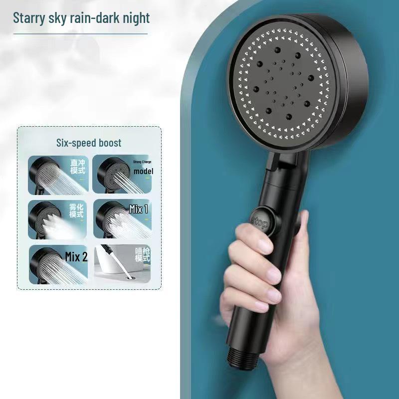 Black Warrior Handheld Shower Set: Five-Speed Booster Shower Head for Bathroom