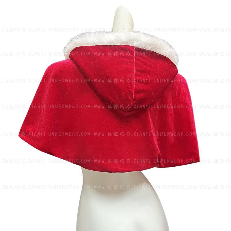 Roter Plüsch-Weihnachtsumhang mit Kapuze Winter-Weihnachtsschal Rotkäppchen Erwachsenenumhang