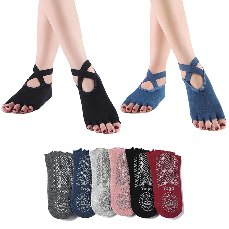

[Amzbag] Pilates socks 5 fingers 3D anti-slip yoga socks grip socks no toes breathable Antibacterial and deodorizing quick drying Never fade Sweat