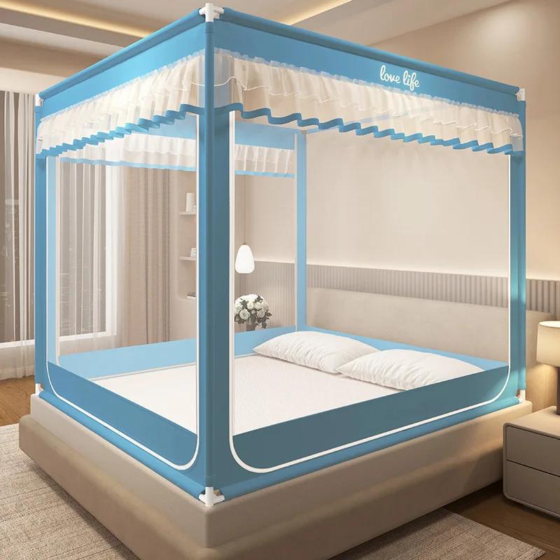 

Pink Mosquito Net Encrypted Mesh Three Door Opening with Base Anti Fall Zipper Mosquito Net Bed Room Decoration 150cmx200cmx170cm